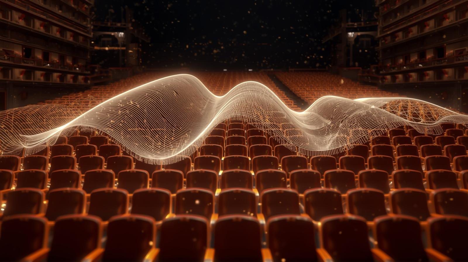 A shaped wavefront passing over the seats of a theatre
